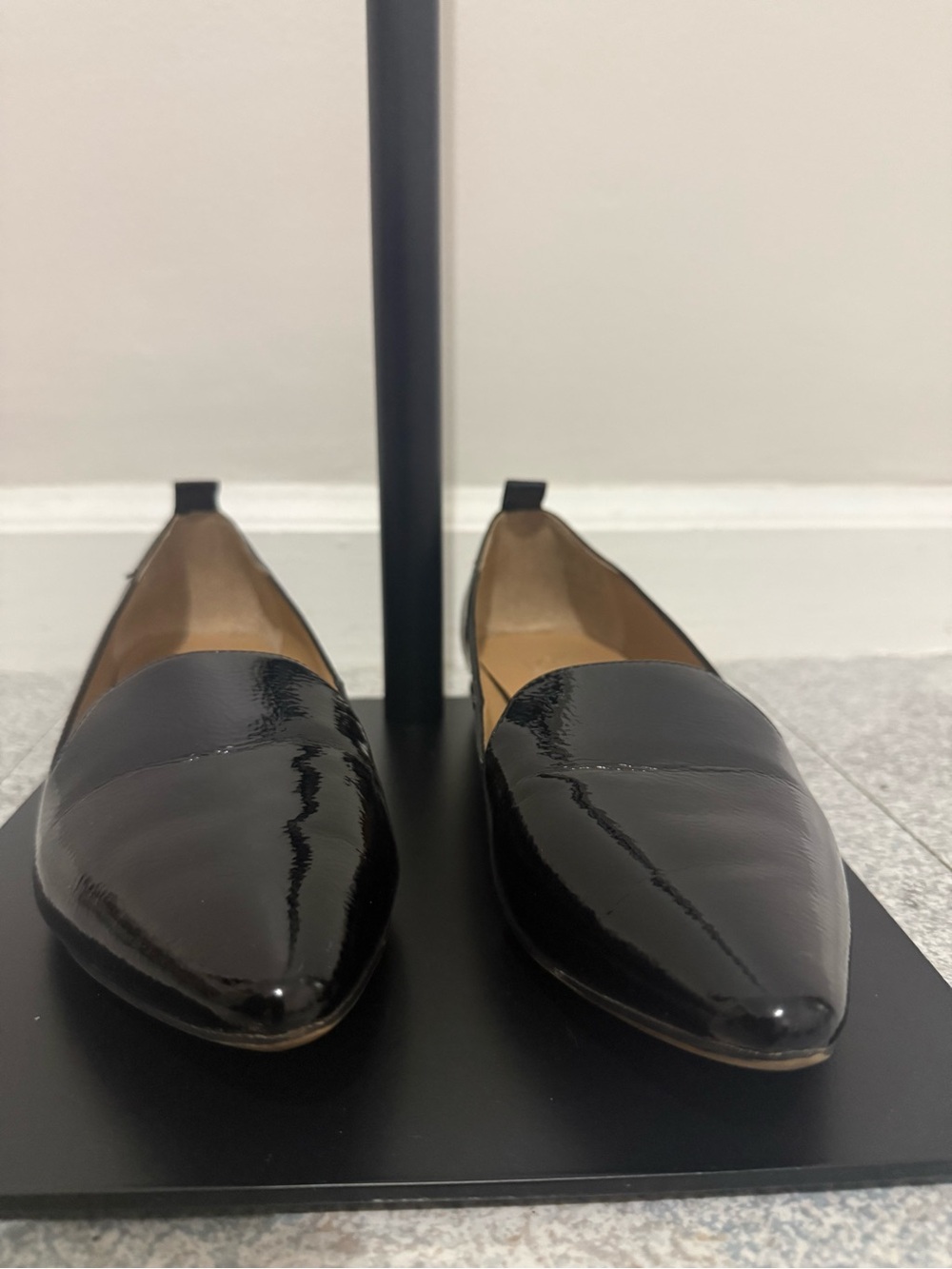 Franco Sarto Black Patent Pointed-Toe Loafers
